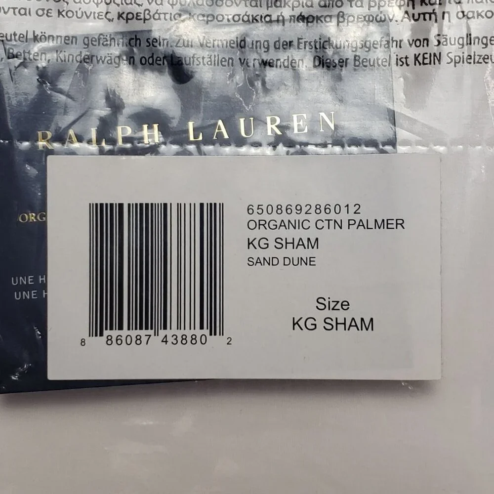 Ralph Lauren Home Palmer Percale King Sham Sand Dune Organic Cotton 20